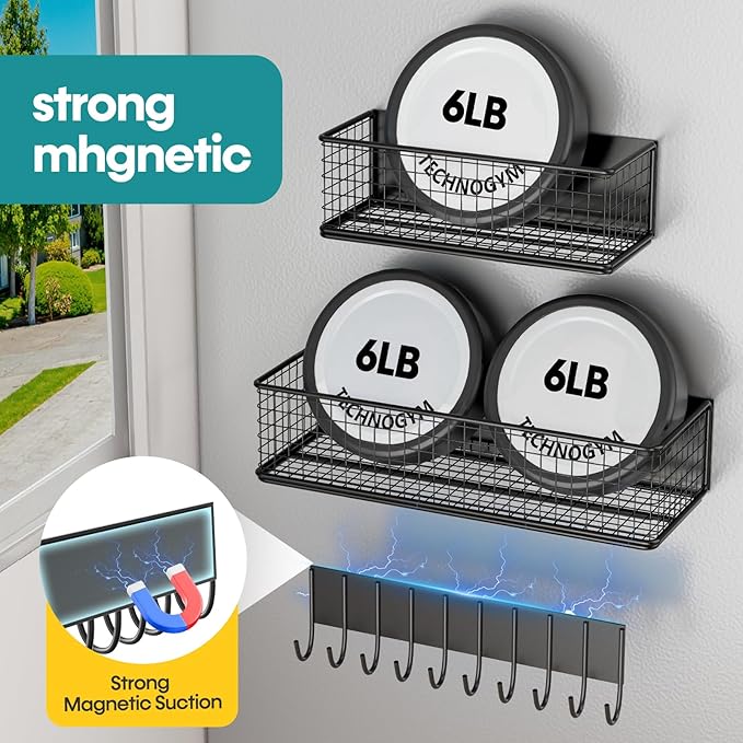 4 Pack Magnetic Shelves for Washing Machine， Heavy-Duty Magnetic Laundry Organizer, Spice Rack for Refrigerator, Space Saving Magnetic Basket