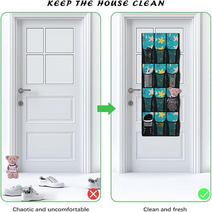 Starfish Over the Door Organizer Bathroom Door Storage for Toiletries 4 Shelf 12 Mesh Pockets Shoe Rack for Closet Door Easy to Install Hanging Storage Bag for Toys Snacks Shoes