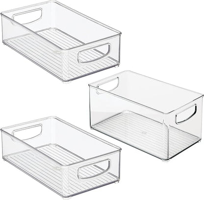 iDesign Stackable Pantry Bins with Handles, 2 Small Bins and 1 Medium Bin, 3 Pack, Clear, Made in USA
