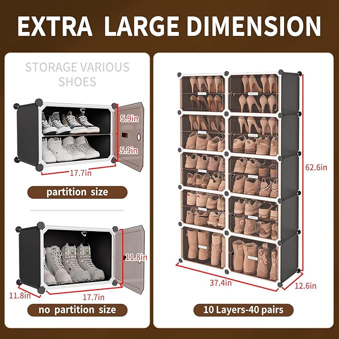 MAGINELS Shoe Rack,Expandable Shoe Cabinet Easy to Assemble. Shoe Storage with Door,Entryway, Closets, Hallway, and Bedroom.Accommodates Up to 40 Pairs of Shoes.