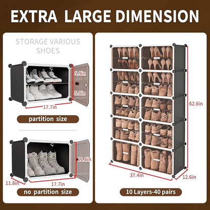 MAGINELS Shoe Rack,Expandable Shoe Cabinet Easy to Assemble. Shoe Storage with Door,Entryway, Closets, Hallway, and Bedroom.Accommodates Up to 40 Pairs of Shoes.