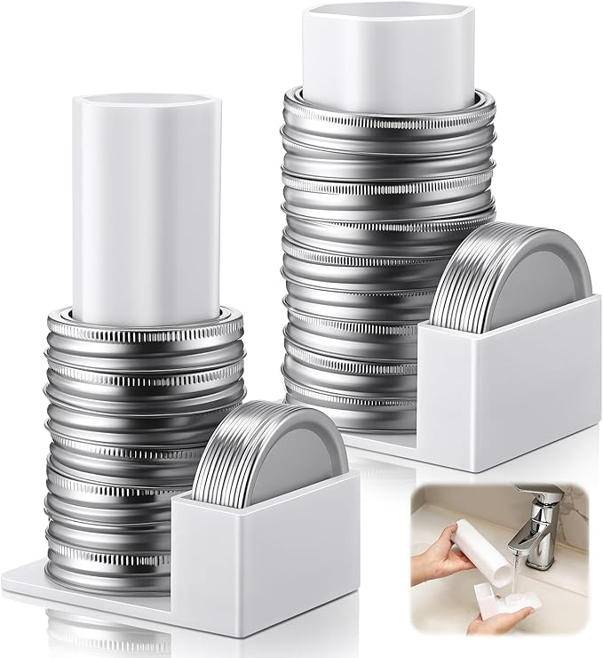 Feekoon Mason Jar Lid Organizer & Holder 2 Pack, Lid Storage Organizer for Regular & Wide Mouth, Removable Sleeve Design Holds 20 Lids & 20 Rings, Mason Jar Accessories for Kitchen Cabinet Storage