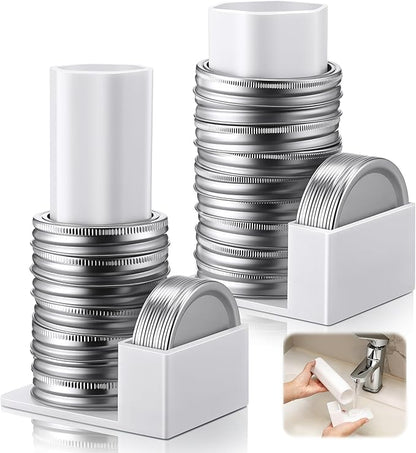 Feekoon Mason Jar Lid Organizer & Holder 2 Pack, Lid Storage Organizer for Regular & Wide Mouth, Removable Sleeve Design Holds 20 Lids & 20 Rings, Mason Jar Accessories for Kitchen Cabinet Storage