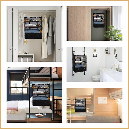 Surblue Hanging Closet Storage Bag Collapsible 3-Shelf Washable Oxford Fabric with 2 Hooks (XL 17.71 * 11.81 * 20in, Black)