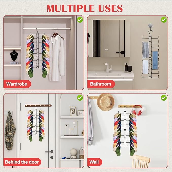Hat Organizer for Closet, Rotatable Hat Hanger with 20 Large Hooks, Holds Up to 60 Baseball Caps, Collapsible Metal Space Saving Caps Rack for Display, Storage and Closet Organizers, White