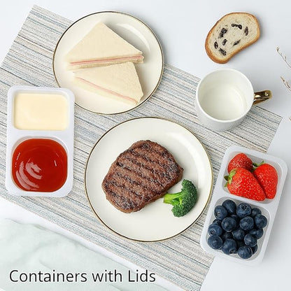 12 Sets Reusable Snack Containers Double Compartment Snackle Box Container with Lids - Leak-Proof BPA-Free Food Storage, Condiments Portion Control Dip Cups for Kids School Lunches, Meal Prep, Takeout
