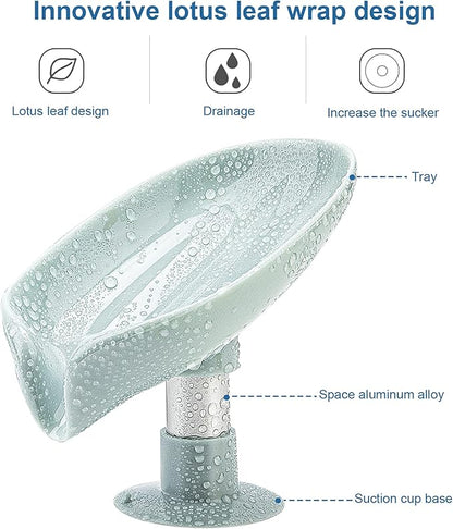 2Pack Soap Holder Leaf-Shape - Self Draining Soap Dish Holder, Not Punched Easy Clean Bar Soap Holder, with Suction Cup Soap Dish Suitable for Shower, Bathroom, Kitchen Sink (Grey + Green)