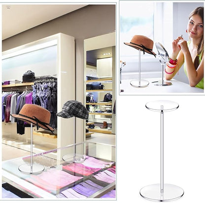 Chunful 4 Sets Acrylic Hat Stand Holder Wig Display Rack Clear Pedestal Stand Baseball Hat Rack Round Acrylic Risers for Tabletop Display Watch Jewelry(14 Inch)