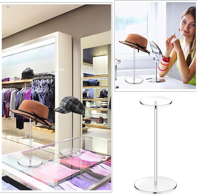 Chunful 4 Sets Acrylic Hat Stand Holder Wig Display Rack Clear Pedestal Stand Baseball Hat Rack Round Acrylic Risers for Tabletop Display Watch Jewelry(12 Inch)
