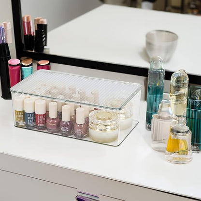 ZEXALOR Clear Plastic Storage Bin with Lid, Makeuo Holder, Fridge Organizer, Refrigerator Organizers and Storage, Small Container for Pantry, Office, Dresser, Bathroom, Kitchen, Snack
