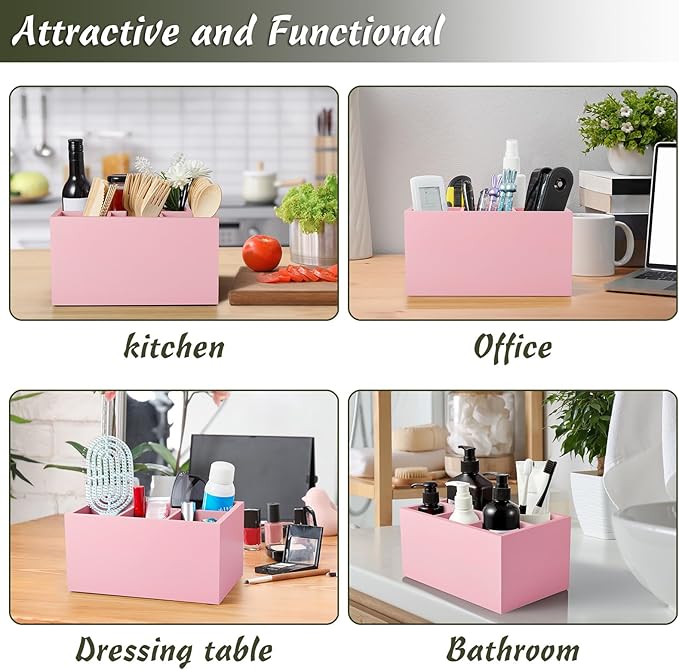 DRASTAR Utensil Holder, Wooden Silverware Caddy, Picnic Cutlery Organizer, Countertop Silverware Holder for Party, Pink
