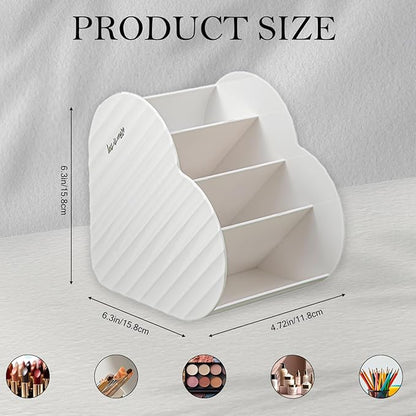 Heart-Shaped Slanted Makeup Organizer – 4-Compartment Tiered Storage, Durable Food-Grade Material, Stylish Vanity & Desk Cosmetic Holder (White)
