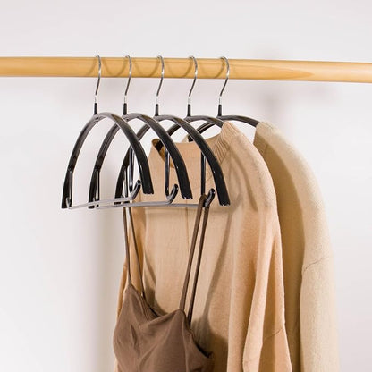 20 Pack Non Slip PVC Coating Metal Clothes Hangers No Shoulder Bump,Built-in Shoulder Hook and Bottom Rod,Suitable for Sweaters,Suits,Shirts,Skirt,Jackets (Black, 20 Pack)