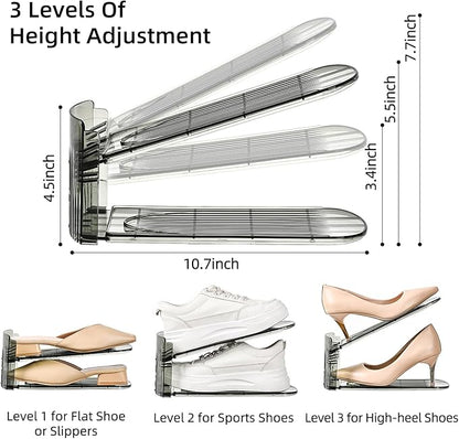 Shoe Slots Organizer, Clear Shoe Stacker, Adjustable Level Shoe Rack,Storage Space Saver for Sneakers Display (Grey Transparent, 12Pack)