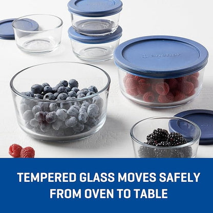 Anchor Hocking 12 Piece Glass Storage Containers with Lids (6 Glass Food Storage Containers & 6 Navy Blue SnugFit Lids) (Pack of 2)
