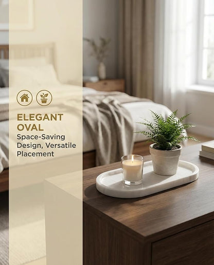 OOBOOB Oval Natural Marble Bathroom Tray for Decor Countertop, Marble Vanity Tray for Candles Perfume, Jewelry, Cosmetics, Elegant Vanity Organizer for Jewelry, Perfume (Star White, 9.84*4.72*0.7)
