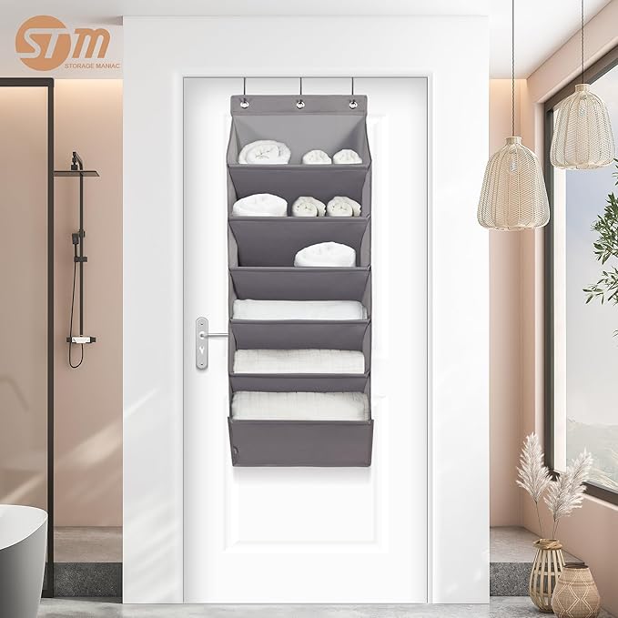 STORAGE MANIAC 2 Pack Over Door Shoe Organizers 6-Tier Large Pockets Hanging Organizers Shoes Rack Doors Closet Shoe Organizer Wall, Dorm & Narrow Doors Storage Shoe Holder Over Door Organizer Grey