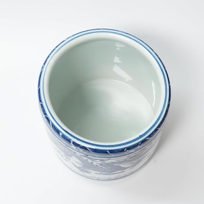 Kitchen Utensil Holder for Kitchen Countertop, Cooking Utensils Holder, Large Utensil Crock, Ceramic Spatula Holder for Counter, Blue and White Tool Holder