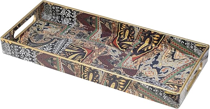 MAONAME Plastic Vanity Tray, Bathroom Counter Tray, Decorative Trays with Handles, Storage Dresser Trays Organizer for Toilet Tank, Jewelry, Makeup, 13.8" x 6" x 1.57"