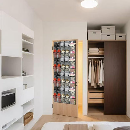 35 Large Pockets Over The Door Shoe Organizer – Sturdy Oxford Fabric Hanging Shoe Rack with Mesh Pockets, Door Shoe Rack with 4 Metal Hooks, Space-Saving Shoe Holder for Closet, Gray