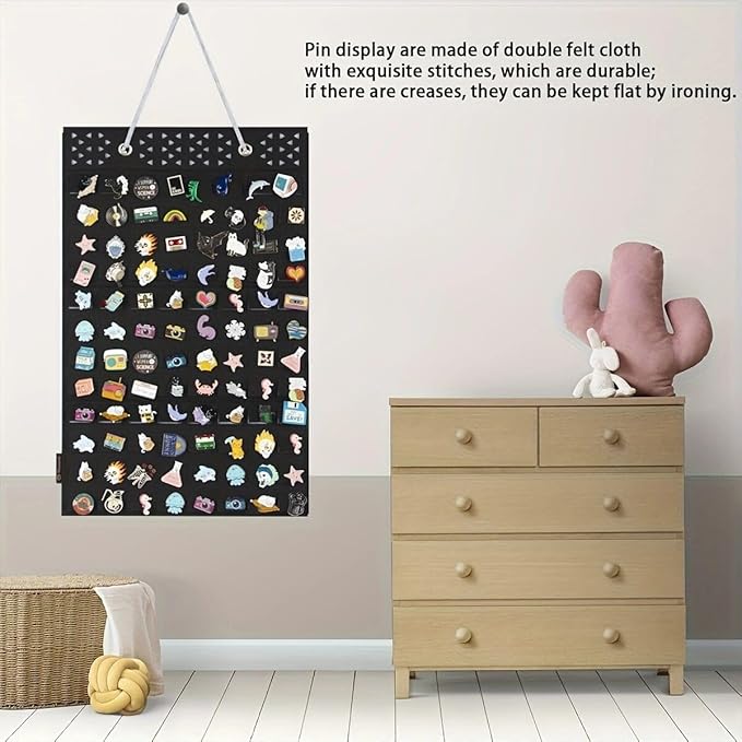 PACMAXI Hanging Brooch Pin Organizer, Display Pins Storage Case, Brooch Collection Storage Holder, Holds Up to 96 Pins.(Not Include Any Accessories) (Head Triangle Hole-Black, Small)