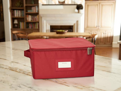 Platter Serveware Storage Box - Durable Polyester, Dual Zippers, Carrying Handles, ID Window, Kitchen Storage, Scarlett Red