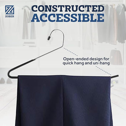 Zober Pants Hangers Non Slip - Open Ended Pants and Jean Hangers for Closet - Space Saving Clothes Hanger - Strong, Durable, Metal Pant Hangers (Black)