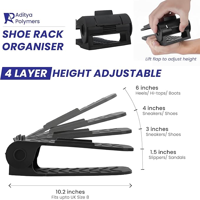 -12 p.c Adjustable Height Plastic Shoe Organizer (Black)