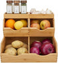 Bamboo Pantry Storage Bins Set 5 Pieces - Stackable Baskets, Potato and Onion Storage, Bamboo Wood Storage Bins for Pantry Baskets Organization and Storage, Kitchen Essential