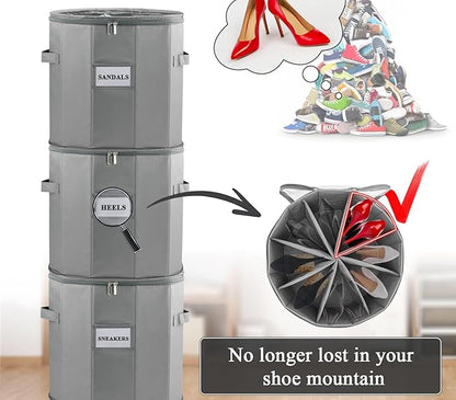 Round Shoe Storage Organizer, Zapateras Organizer RV Shoe Boxes Small Space Shoe Basket for Closet/Entryway Mudroom Shoe Containers - Gray