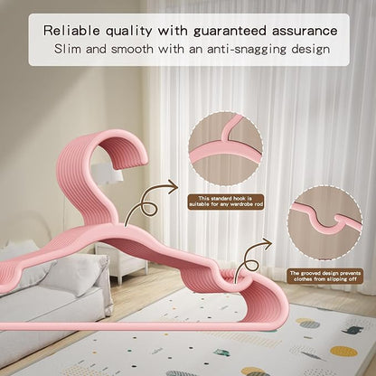 100 Pack Baby Plastic Hangers,12.83" Ultra-Thin,Non-Slip Hangers for Children. Ideal for Closets and Nurseries.Designed for Newborns and Children's Clothing,Including Trousers,Coat,Dresses.(Pink)