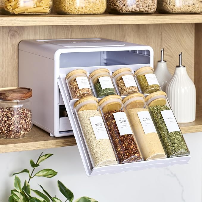 YouCopia SpiceStack® Adjustable Spice Rack Organizer, Pull-Down 24-Bottle Seasonings and Spices Holder for Kitchen Cabinet and Pantry Organization with 104 Included Labels | Adjustable