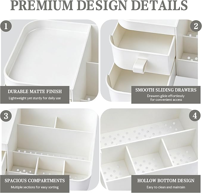 White Perfume Organizer for Men with Drawers, Cologne Organizer for Men, Mens Organizer for Cologne and Jewelry, Cologne Holder for Mens Dresser Bedroom, Bathroom Organizer and Storage