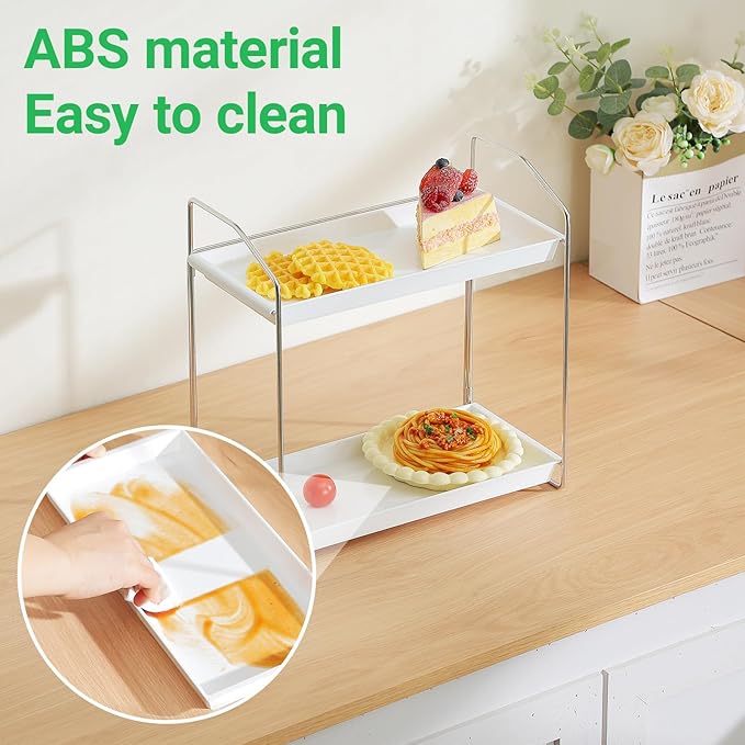 2 Tier Bathroom Organizer Countertop,Vanity Organizer,Tool-Less Installation Vanity Shelf Small Plastics Countertop Makeup Tray Skincare Perfume Organizers