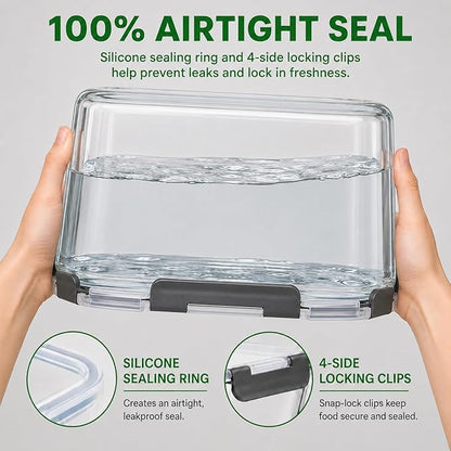 2 Pack Large Glass Food Storage Containers with Lids 85oz/10.5cup Big Airtight Storage Containers for Rotisserie Chicken Meal Prep Leftovers, BPA Free & Leak Proof, Microwave, Oven Safe (gray)