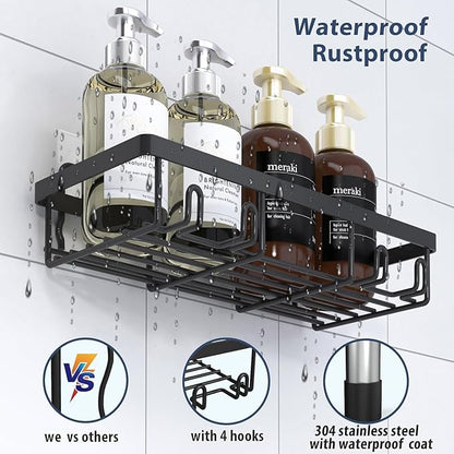 Liuoud 10 Pack Shower Caddy Organizer Rack Shelf for Inside Shower, Self Adhesive Wall Storage Basket Rustproof Stainless Steel Shampoo Holder Bathroom Accessory Decor Set, Black