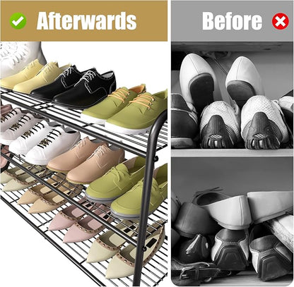 3-Tier Long Metal Shoe Rack,Extra Large Capacity Adjustable Stackable Shoe Organizer Shelf for Closet Entryway,Bronze 42" W × 24.5" H