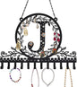 Wall-Mounted Metal Initial Letter J Earring Holder Hanging Jewelry Organizer for Earrings and Necklaces Space-Saving Wall Display with Hooks for Jewelry Storage