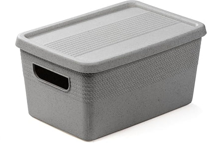 BINO | Plastic Storage Bins with Lids, 5 Liter - 3 Pack, Natural Grey | THE BRAIDED COLLECTION | Plastic Bins for Organization Woven Storage Baskets for Organizing Pantry Shelf Organizer Basket Bin