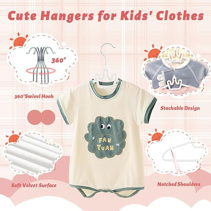 ManGotree Baby Velvet Hangers, Non-Slip Felt Kids Clothes Hanger, 12.6" Cute Crown Hanger for Closet, Space Saving Toddler Hangers for Children's Clothes (20 Pack, White)