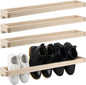Wenqik 4 Pcs Wall Mounted Wooden Shoe Rack 30 Inch Rustic Wood Wall Hanging Shoe Rack Space Saving Footwear Holder Shoes Storage Organizer for Mudroom, Entryway, Closet (Wood Color)