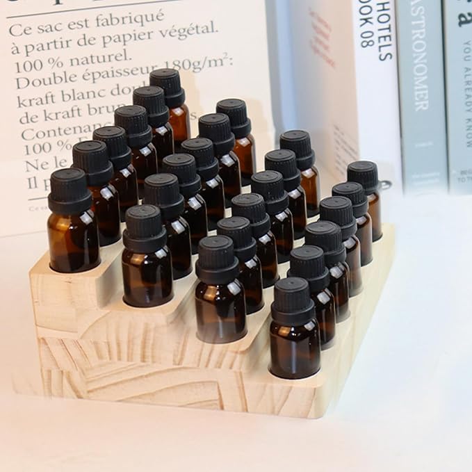 Essential Oil Display Stand 4 Tier Essential Oil Holder Solid Wood Essential Oil Rack for 24 Bottles Tabletop Display Holder Bottle Organizer for 5-20ml Bottles Display for Essential Oils