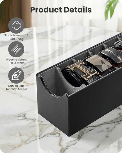 Lolalet 7 Compartments Belt Organizer, PU Leather Belt Storage with Soft Lining, Extra-Wide Slots for Men and Women, Fits Drawer, Closet & Entryway Cabinet -2 Packs, Black