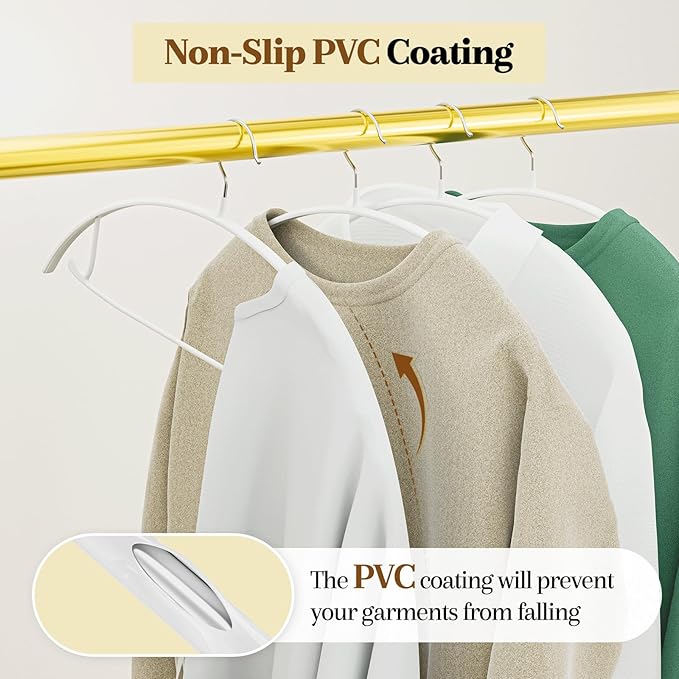 Non-Slip PVC Coating Metal Coat Hangers 40 Pack, Heavy Duty Clothes Hangers, No Shoulder Bumps, Space Saving Hangers for Sweaters, Suits, Shirts, Skirt, Jackets, White