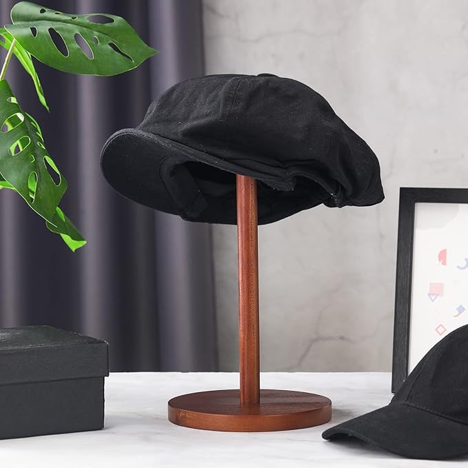 Chunful 2 Pieces Hat Display Stand Rustic Wood Hat Rack Holder Stand Vintage Wig Holder Jewelry Display Riser Helmet Organizer Storage for Home(Brown)
