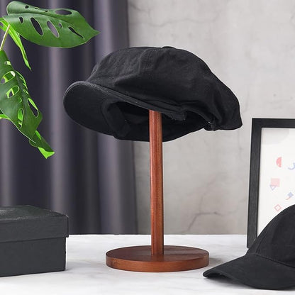 Chunful 2 Pieces Hat Display Stand Rustic Wood Hat Rack Holder Stand Vintage Wig Holder Jewelry Display Riser Helmet Organizer Storage for Home(Brown)
