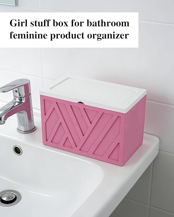 Tampon Holder for Bathroom Decor Feminine Product Organizer With Lid Shark Week Box Wooden Pad Girl Stuff Box (BLACK, lid) (1, PINK)