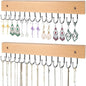 Necklace Holder Wall Mounted Jewelry Organizer - 2 Pack Wooden with 28 Rotating 180° Hooks for Hanging Earring & Ring Bracelet Storage, Decorative Space-Saving Jewelry Display (Natural)