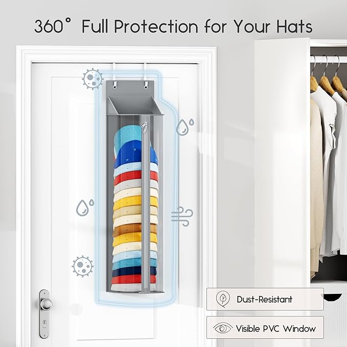 Homsorout Hat Rack for Door and Closet – Large Capacity Hanging Hat Rack Organizer Holds 30-35 Caps, Over the Door Hat Storage Organizer for Bedroom, Entrance or Dorm, 2 Pack, Grey