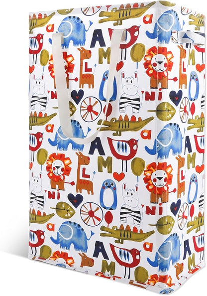 Odonata Slim Laundry Hamper Handles Collapsible Laundry Basket Thin Dirty Clothes Basket Narrow Laundry Bag Foldable Dirty Hamper 48L (Animal)